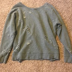 express one eleven gray distressed sweatshirt